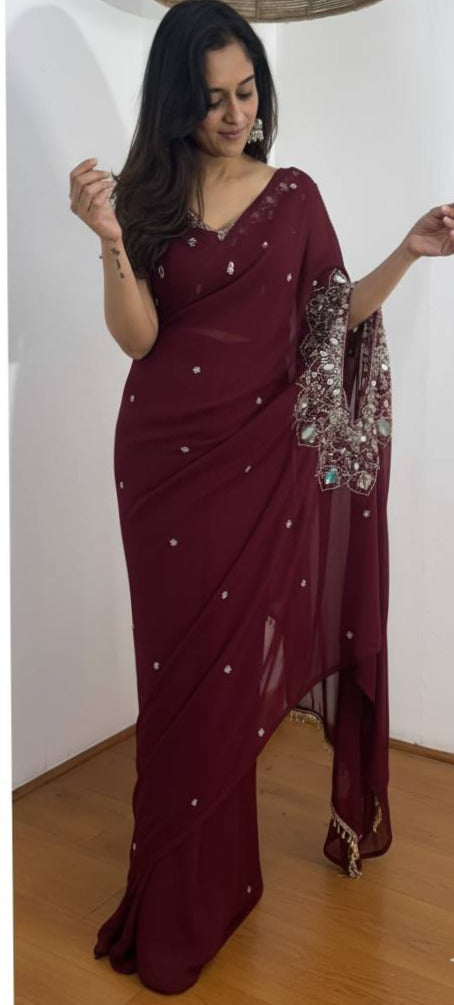 Luxury Pre-Draped Saree with Designer Blouse Work