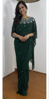 Luxury Pre-Draped Saree with Designer Blouse Work