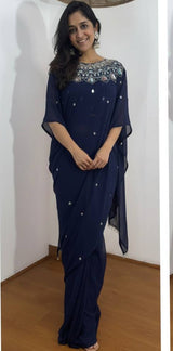 Luxury Pre-Draped Saree with Designer Blouse Work