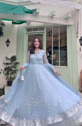 Full-length embroidered lehenga with elegant flare