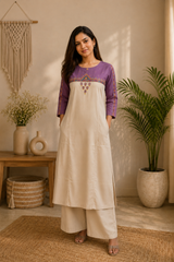 Women Embroidered Yoke Round Neck Straight Kurta with Palazzo Set