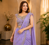 Velmira Wedding Wear Embroidered Crepe Silk Lehenga Saree Set