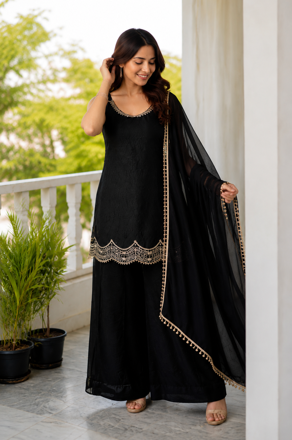Ruhani Embroidered Mirror Bloom Sharara Set