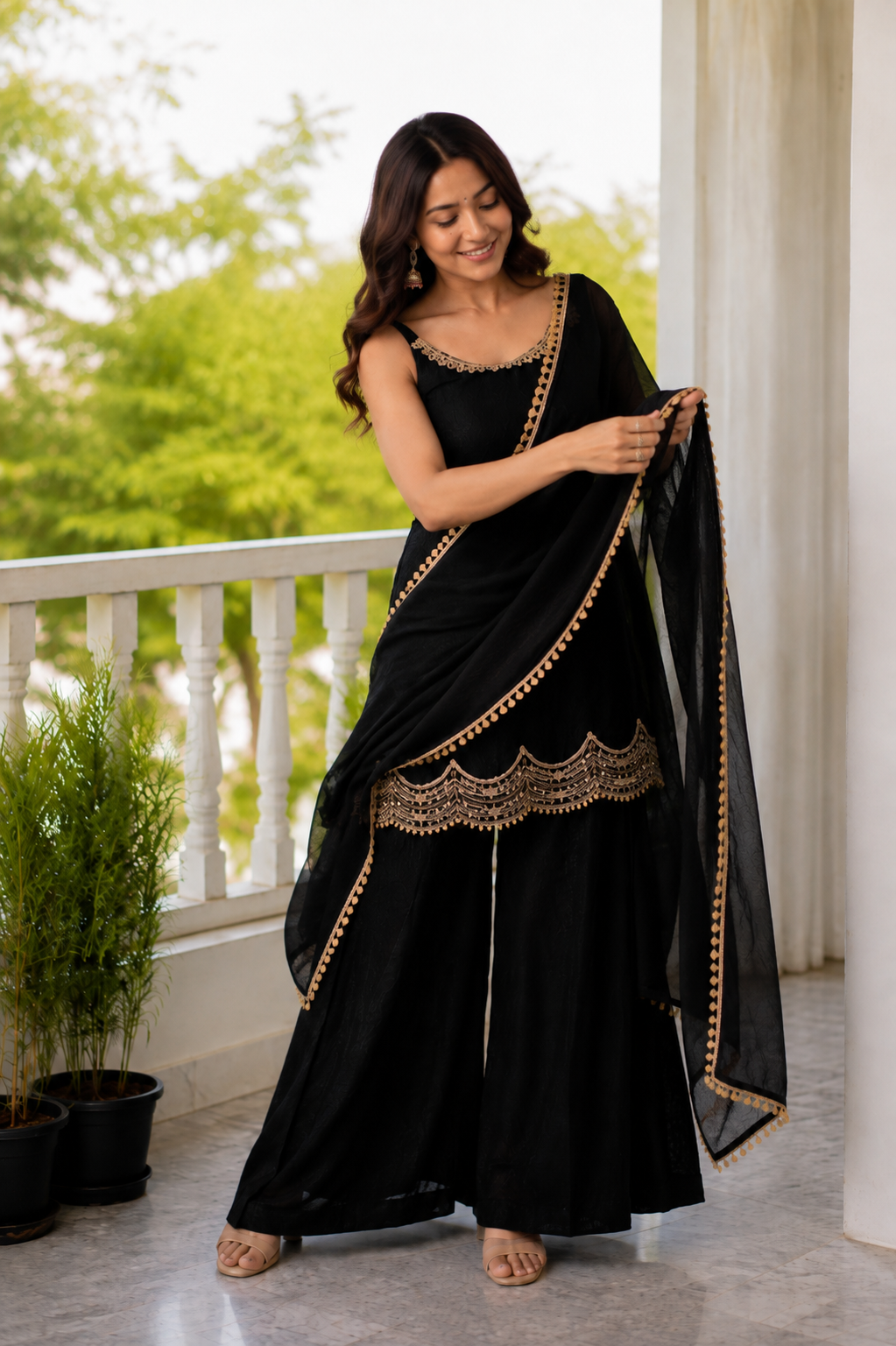 Ruhani Embroidered Mirror Bloom Sharara Set