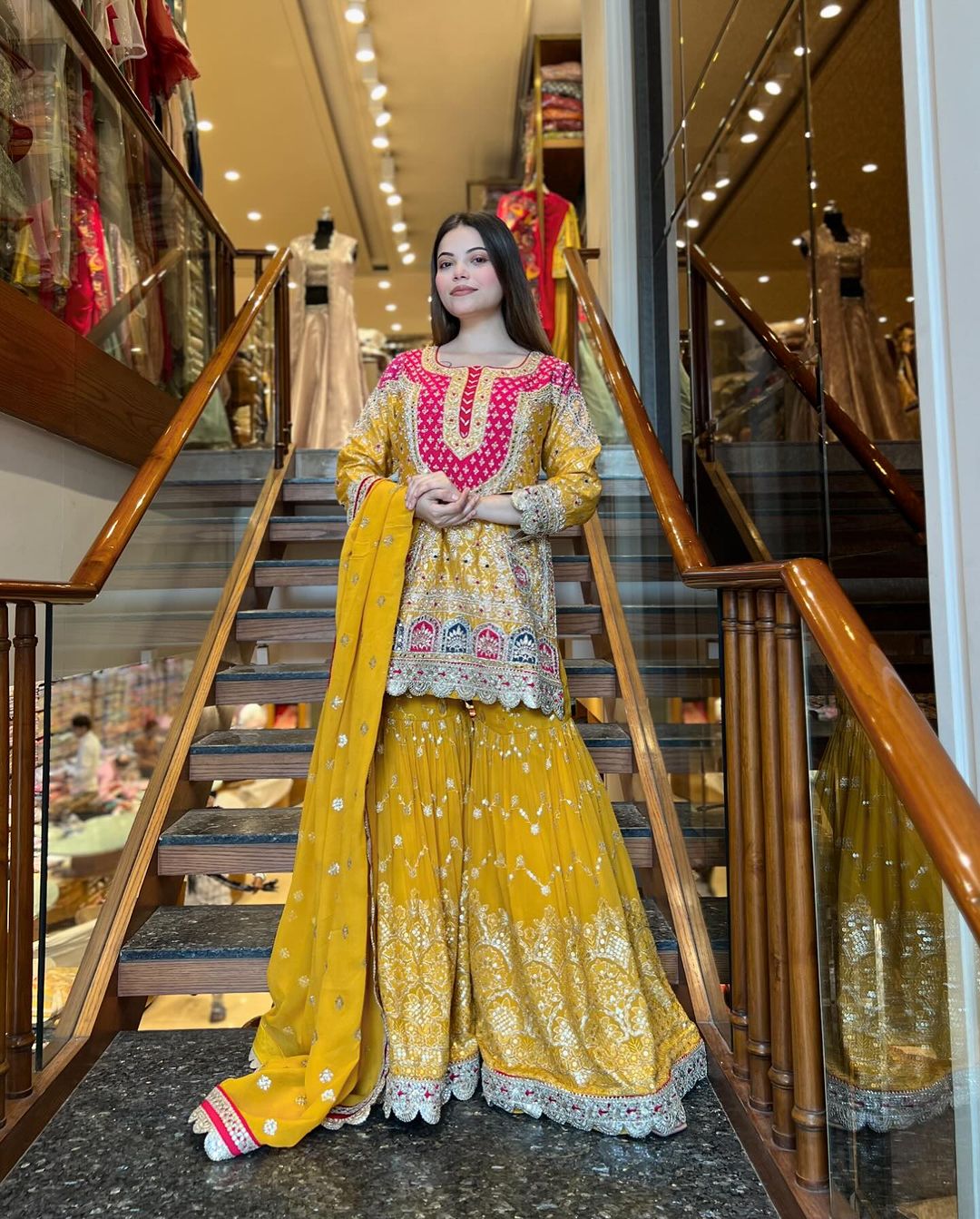 Designer Faux Georgette Embroidered Top Sharara Set with Dupatta