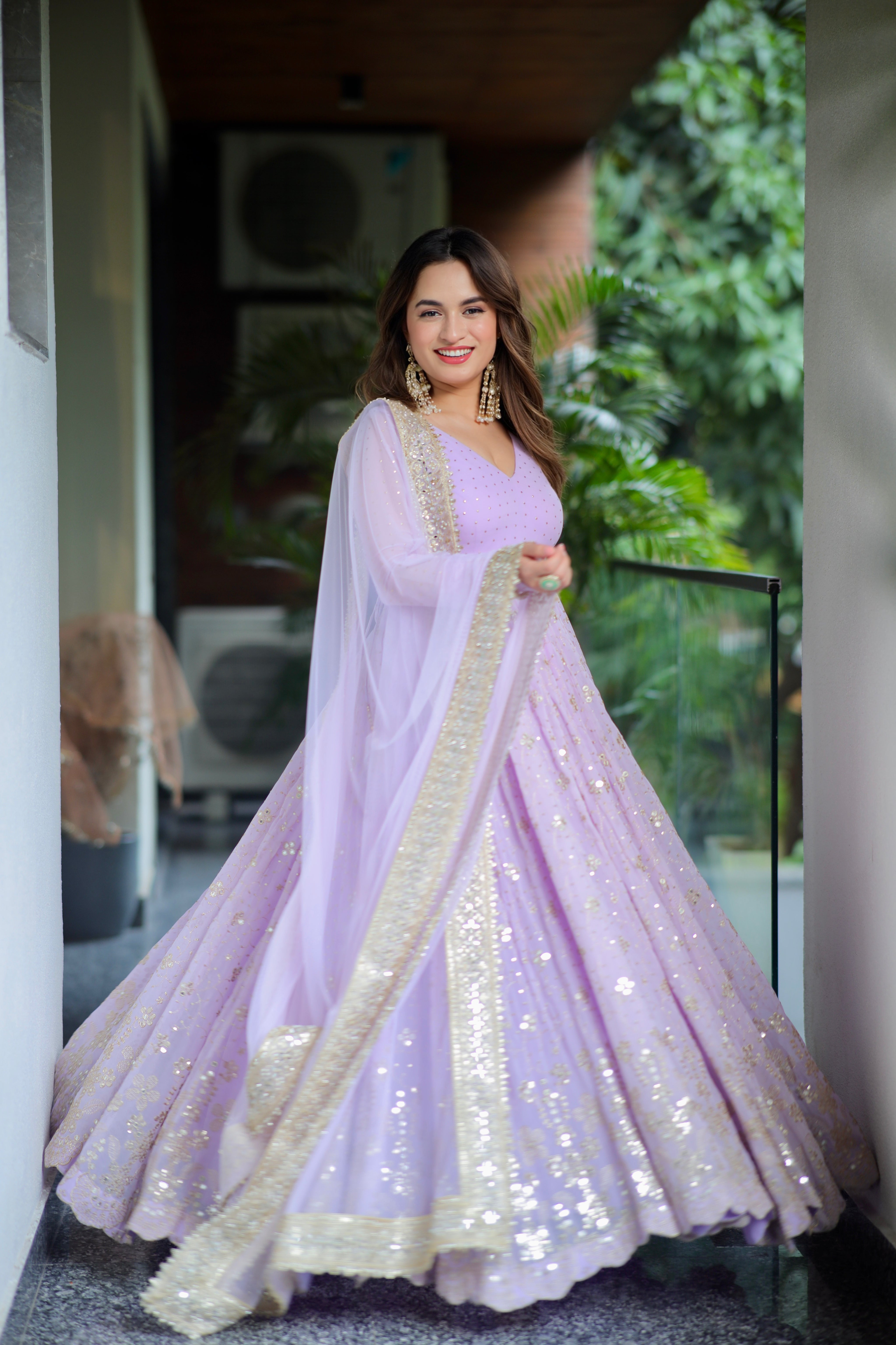 TD-6084 Premium Readymade Faux Blooming Anarkali Suit Set with Heavy Sequin and Zari Embroidery (3-Piece)