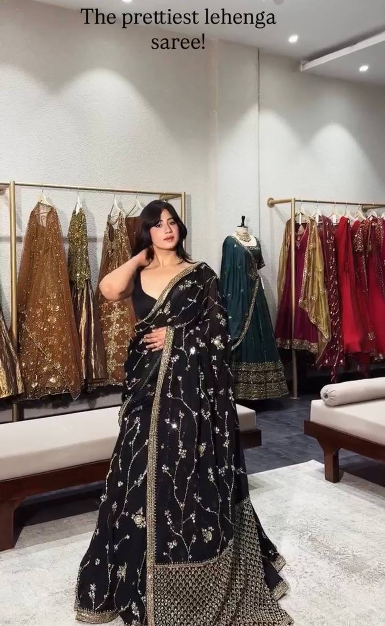 Black Designer Lehenga Saree