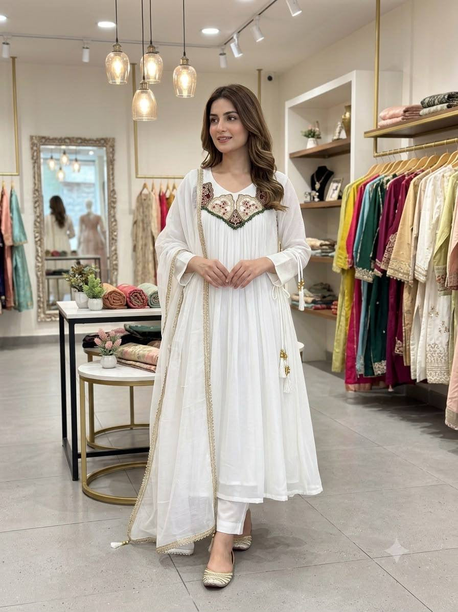 Mul Chanderi Handwork Sequin Embroidered Gown Set