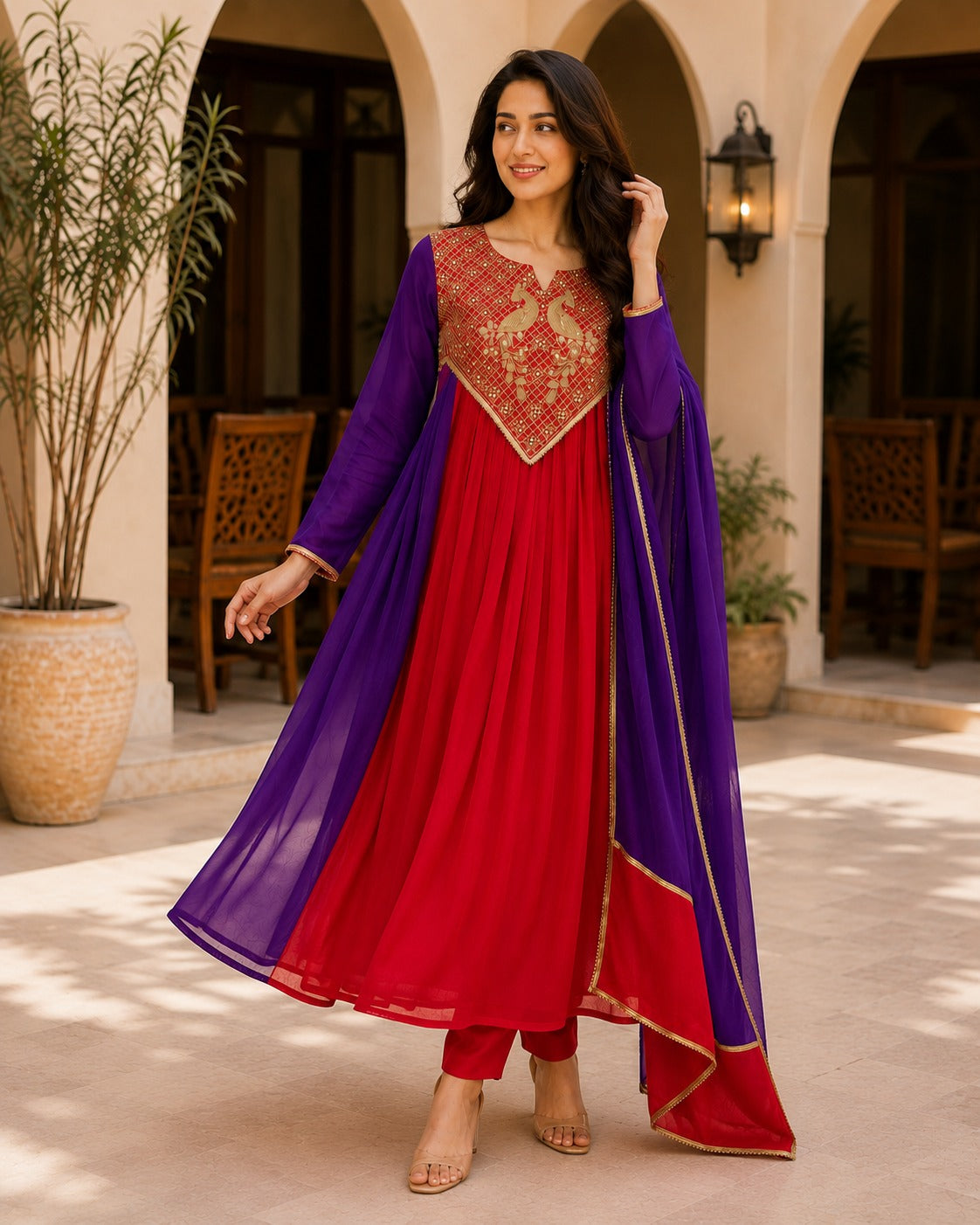 Embroidered Anarkali Suit Set with Dupatta