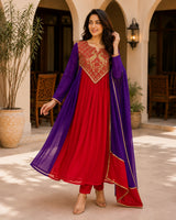 Embroidered Anarkali Suit Set with Dupatta