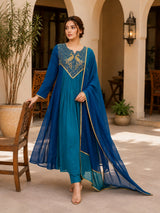 Embroidered Anarkali Suit Set with Dupatta