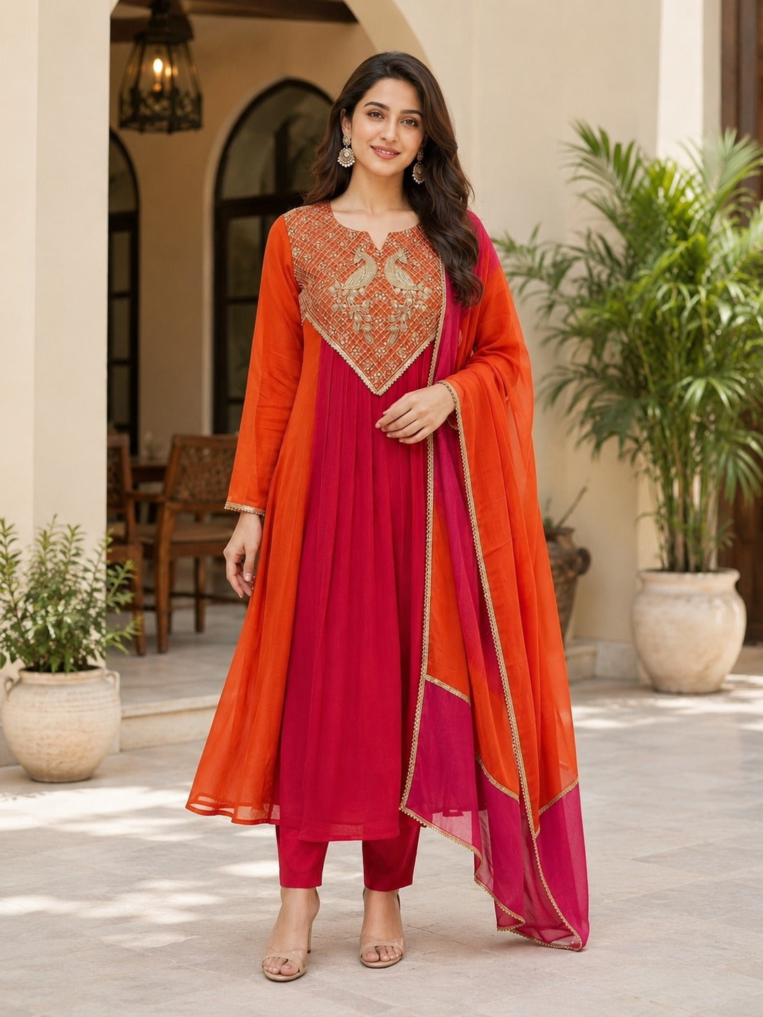 Embroidered Anarkali Suit Set with Dupatta