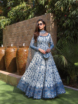 Zyra Heavy Embroidery Georgette Gown Set with Organza Cutwork Dupatta