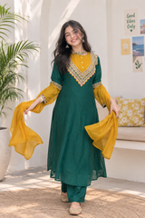 Embroidered Straight Kurta Pant Set with Dupatta