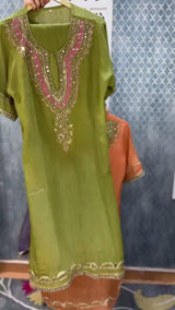 Stylish Embroidered Kurta Set with Heavy Neck Work