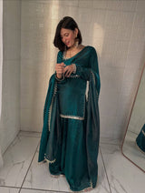 Designer Party Wear Top Palazzo Set with Mirror Work & Dupatta