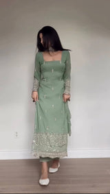 Zerava Faux Georgette Embroidered Palazzo Set