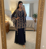 Designer Kurta Plazzo Set with Embroidered Shrug