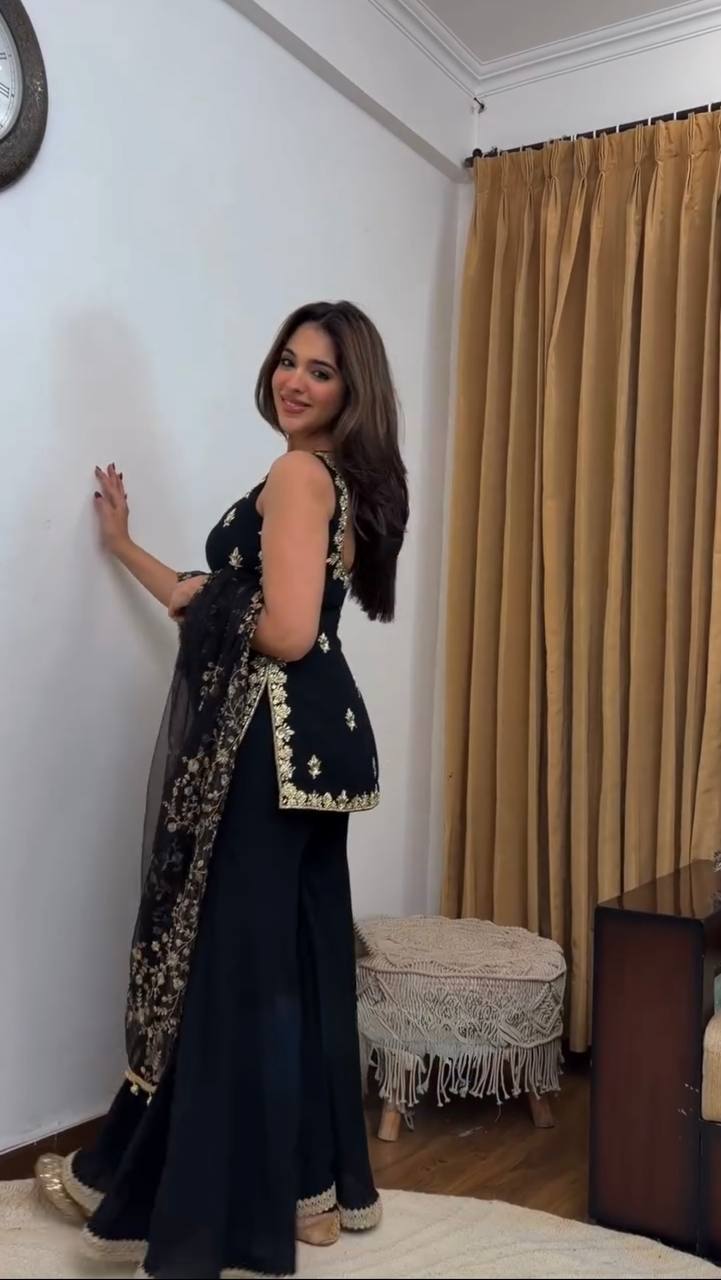 Refined Faux Glam Palazzo Ensemble