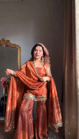 Aqua Elegance Mirror Work Sharara Set