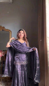 Aqua Elegance Mirror Work Sharara Set