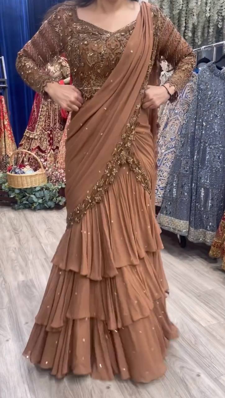 Averra Faux Georgette Embroidered Lehenga Saree Set