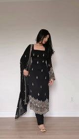 Zerava Faux Georgette Embroidered Palazzo Set