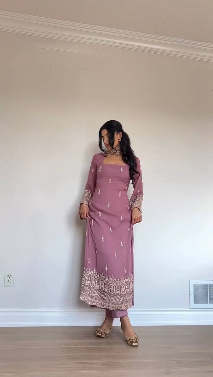 Zerava Faux Georgette Embroidered Palazzo Set