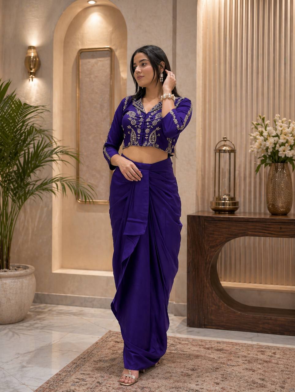 Ruvika Shimmer Chinon Dhoti Co-Ord Set