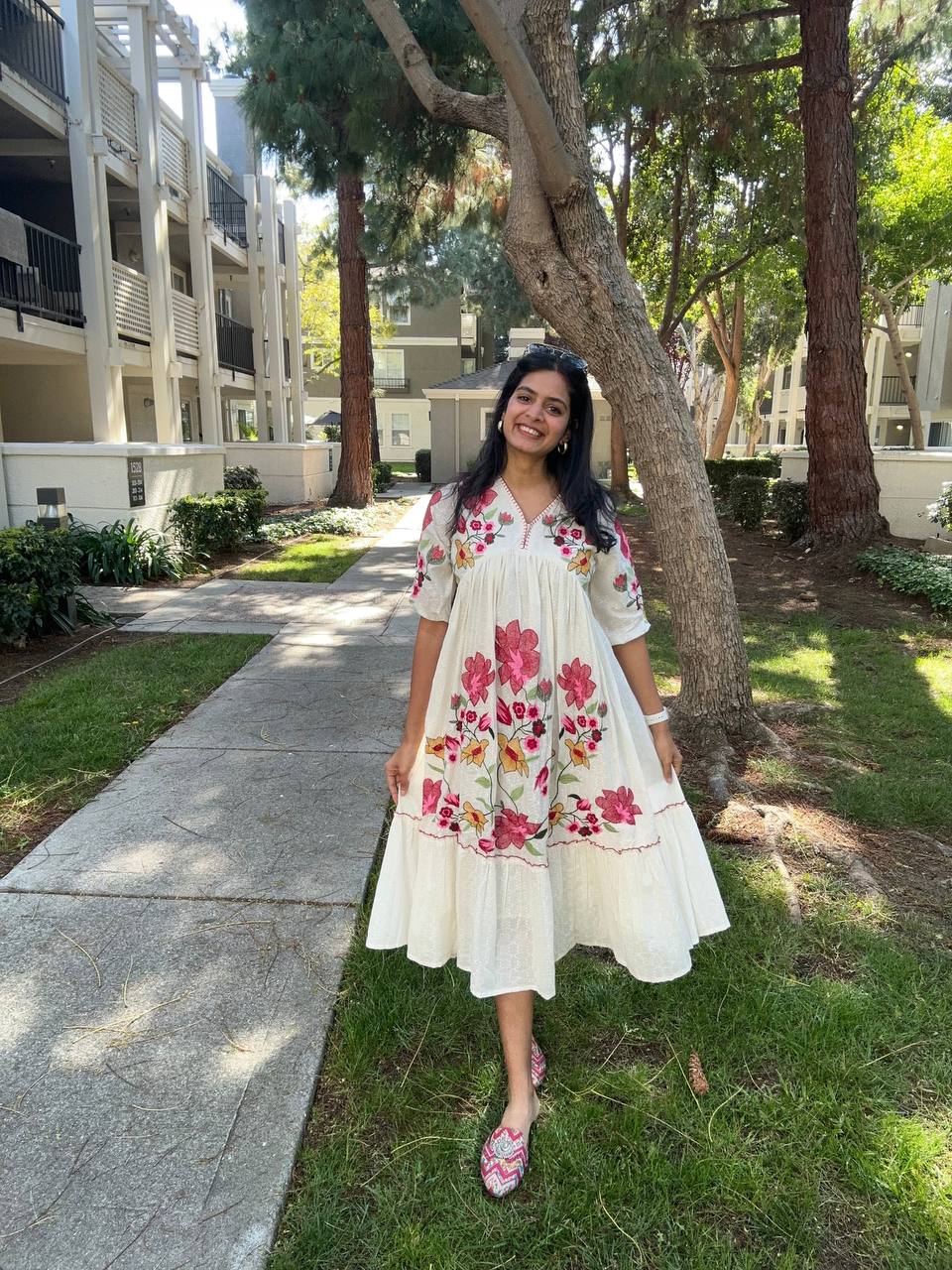 Solenne Floral Embroidered Rayon Gown