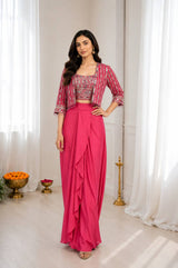 Elegant Chinon Silk Koti with Dhoti Style Lehenga Set