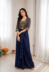 Elegant Chinon Silk Koti with Dhoti Style Lehenga Set