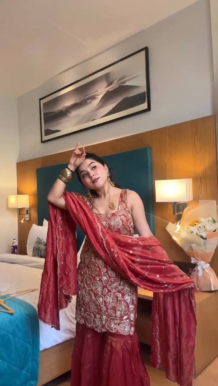 Zareen Embroidered Silk Sharara Ensemble