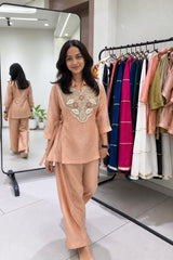 Women’s Embroidered Collar Neck Kurta Palazzo Co-ord Set