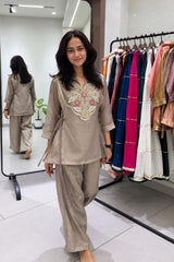 Women’s Embroidered Collar Neck Kurta Palazzo Co-ord Set