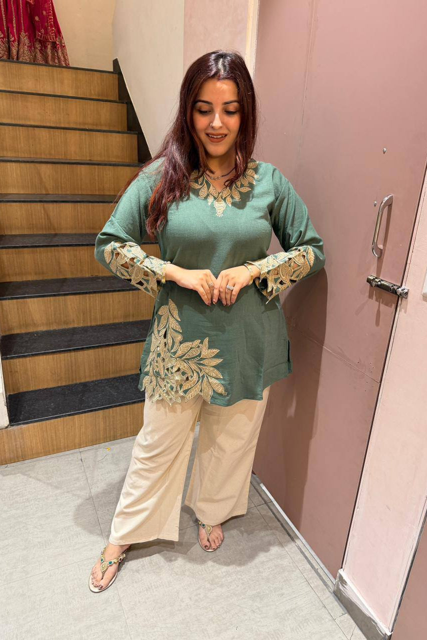 Summer Wear  Cotton Co-Ord Set with Embroidered Top and Pant