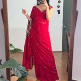 Luxury Pre-Draped Saree with Designer Blouse Work